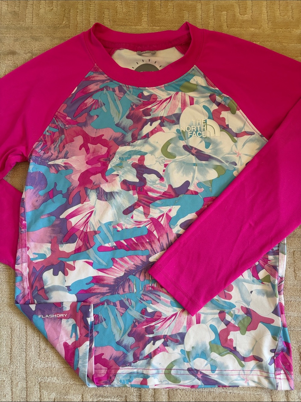 The North Face Girls Hot Pink Multi Floral Camo Rashguard